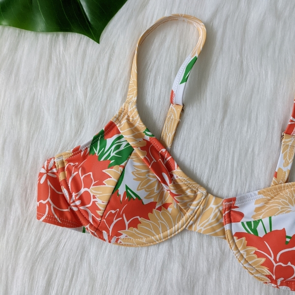 Orange white and green floral push up bikini top size S M L - Picture 7 of 10